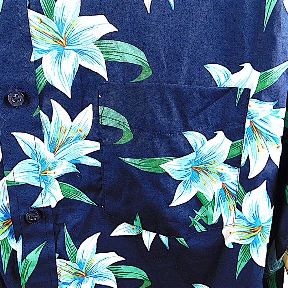 Club Room Men’s Hawaiian Floral Button-Down Shirt Navy Blue Size XL - Picture 5 of 9